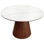 Table de salle � manger lumea ? ronde 120 cm ? plateau c�ramique effet marbre blanc ? ped en bois massif ...