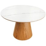 Table de salle  manger lumea ? ronde 120 cm ? plateau cramique effet marbre blanc et pied en noyer ...
