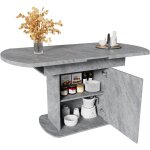 Fairwhale - table salle � manger ovale extensible 110 - 130cm b�ton - minimaliste rangement poign�e argent�e ...