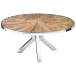 Table de salle  manger rafta ? bois de teck et verre tremp ? pied chrom ? 120 cm ? ronde ? style contempora ...