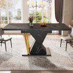 Table de salle � manger � rallonge, 110 (140) x 80 x 76 cm - table pour 6 avec plateau � rallonge, noir ...