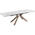 Table de salle  manger rectangulaire  rallonge en marbre porcelaine et acier effet noyer