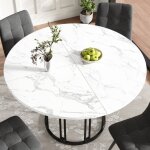 Table salle � manger ronde 100 x 100 x 74 cm pieds en m�tal noir embouts r�glables plateau en mdf motif ...