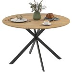Table de salle � manger ronde 4 personnes - style industriel - pieds acier - ch�ne - 120x120x75cm