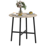 Table de salle � manger ronde de 80 cm pour 2 personnes, plateau imitation bois, pieds crois�s en acier, ...