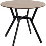 Table de salle � manger ronde, pieds noirs, patins antid�rapants, 90 x 76 cm, marron.