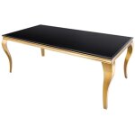 Table de salle � manger velena 180 cm ? plateau en verre noir et structure en acier dor� ? �l�gance baroque ...