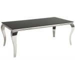 Table de salle � manger velena ? acier poli et verre noir ? 200 cm ? style baroque moderne