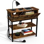 Table de salon industrielle avec 2 prises + 2 ports usb ? 1 tiroir & 2 �tag�res en panneau de particules ...