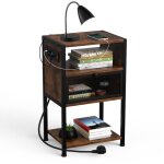 Table de salon industrielle avec 2 prises + 2 ports usb ? 2 tagres en panneau de particules ? design ...