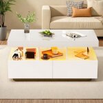 Table de salon rectangulaire, table basse moderne et brillante avec �clairage led, table de salon � 2 ...