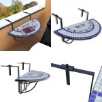 Table suspendue de balcon bleu et blanc mosaque - table de balcon - table suspendue - mobilier de jardin ...