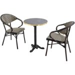 Table de terrasse 60cm inclinable marbre noir et 2 chaises noires