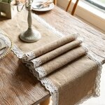 Table toile de jute cr�me dentelle contract�e table � th� couverture rustique commode linge de table ...