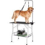 Table de toilettage pour chien - pawhut - plateau antid�rapant caoutchouc avec 2 sangles - potence r�glable ...