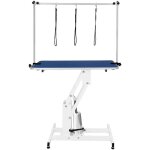 Table toilettage hydraulique - cadre acier blanc robuste & plateau antidrapant bleu 106 x 61cm - hauteur ...