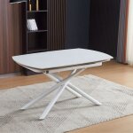 Table tournante � rallonge avec plateau en c�ramique effet marbre blanc mat 140x90x76h cm - denis