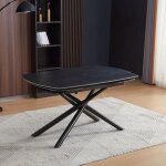 Table tournante � rallonge avec plateau en c�ramique effet marbre noir mat 140x90x76h cm - denis