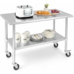 Costway - table de travail cuisine en acier inoxydable à 2 niveaux 122 x 61 cm, 2 roues verrouillables, ... Costway - table de travail cuisine en acier inoxydable à 2 niveaux 122 x 61 cm, 2 roues verrouillables, ...