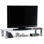 Relaxdays - table tv, pieds mtalliques chroms, lvation cran, rectangulaire, , rehausseur, en verre, ...
