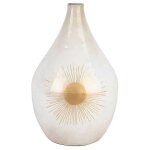 Cote table - vase fer soleil blanc nacre 25x43cm
