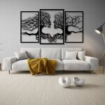Tableau ajour, dcoration murale 3d, tableau 3d  visages d'arbres  noir