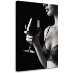 Tableau d�co femme en lingerie avec un verre de vin 40x60