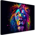 Tableau contemporain portrait de lion en n�on color� ai 90x60
