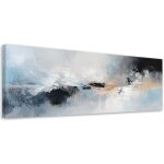 Tableau d�co abstrait moderne bleu gris dor� 90x30