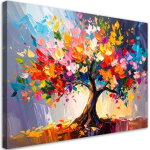 Tableau d�co arbre de vie color� en fleurs en 3d 60x40