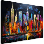 Tableau d�co architecture color�e de la ville de new york 100x70