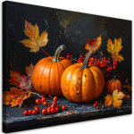Tableau d�co citrouilles baies de sorbier nature morte feuilles 90x60