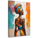 Tableau d�co femme africaine color�e d�coration ethnique moderne avec un turban 70x100