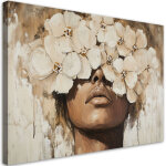 Tableau d�co femme fleurs sur la t�te beige 60x40