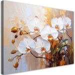 Tableau d�co fleurs d'orchid�es blanches sur fond abstrait beige 60x40