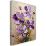 Tableau d�co fleurs peintes en violet 40x60