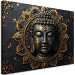 Tableau d�co mandala bouddha zen spa noir et or 90x60
