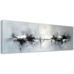 Tableau d�co noir et blanc abstrait sur fond gris 90x30