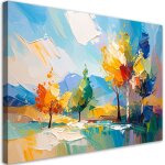 Tableau d�co paysage color� arbres for�t imitation peinture � l'huile 60x40