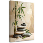 Tableau d�co pierres zen spa feuilles de bambou beiges 40x60