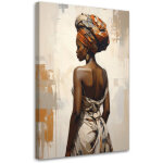 Tableau d�co portrait africain d'une femme dans un style ethnique dans des tons de beige et de marron ...