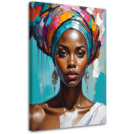 Tableau d�co portrait color� d'une femme de style africain d�coration ethnique moderne avec un turban ...