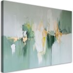 Tableau d�co vert abstrait taches dor�es 100x70