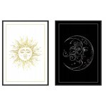 Tableau encadr� 33x43cm diptyque ensemble de 2 tableaux nuit jour soleil astro p1190