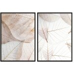Tableaux encadr�s 53x73cm diptyque lot de 2 tableaux beige blanc feuilles p714