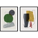 Tableau encadr 53x73cm diptyque ensemble de 2 tableaux formes abstraites p2032