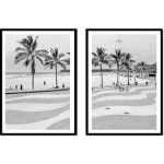 Tableau encadr� 53x73cm diptyque ensemble de 2 tableaux plage de copacabana palmiers p2174