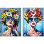 Tableau femme aux fleurs - art contemporain pour dcoration murale, tableau 2u, style moderne et lgant ...