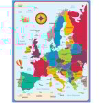 Tableau magn�tique autocollant, carte color�e de l'europe avec aimants xxl