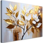Tableau d�co feuilles dor�es brins glamour 60x40